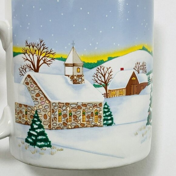 Vintage Russ Mug Set 2 Christmas European Blue Red Winter Snow Korea 8191 8329 - Picture 4 of 12